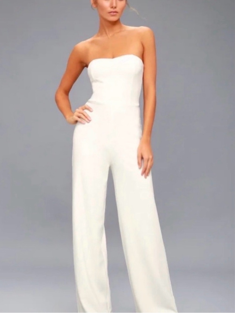 Aritzia Wilfred Strapless Wide-Leg Jumpsuit in Light Birch Cream Minimalist Chic